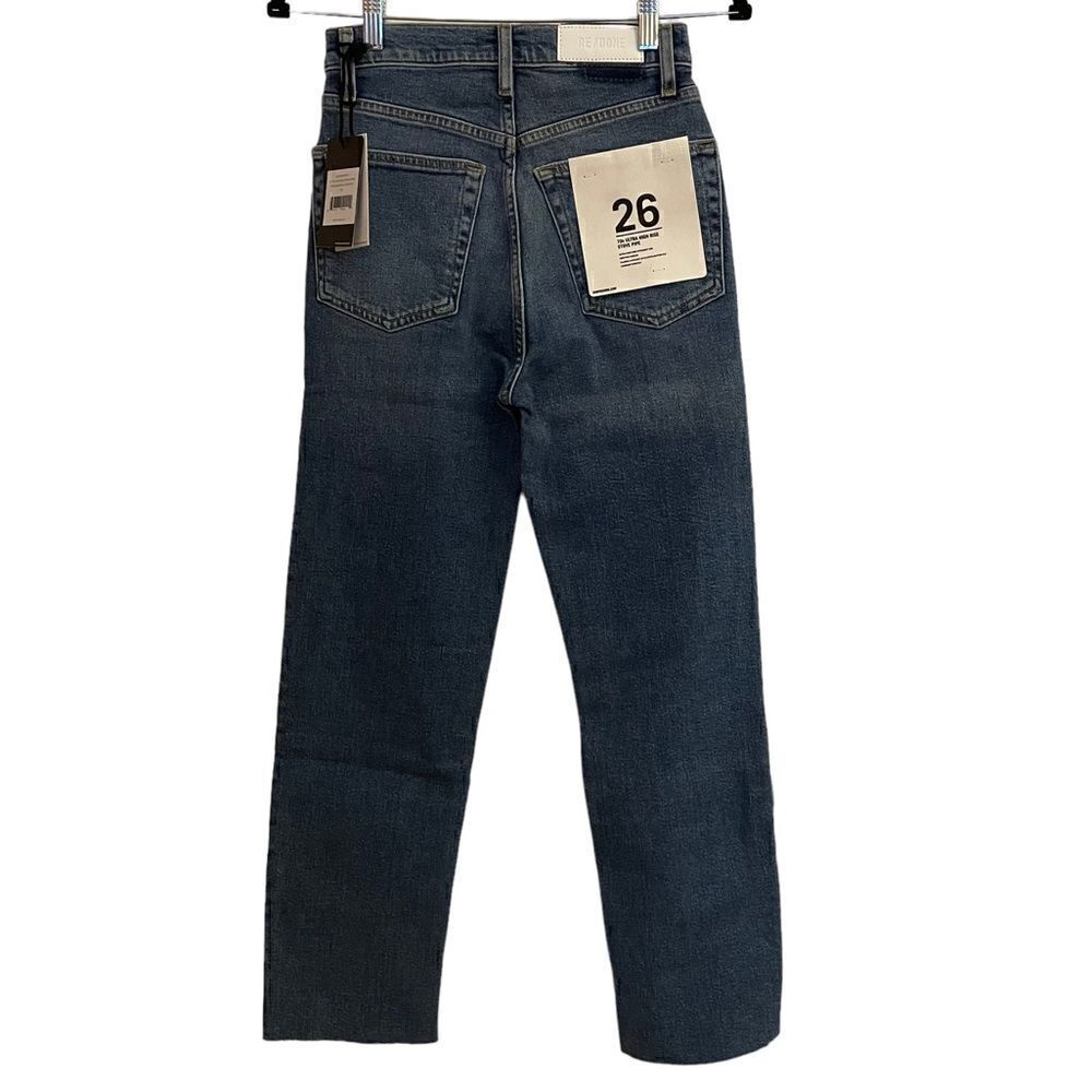 Re/Done NWT 70’s Ultra High Rise Stove Pipe Vintage Indigo Destroyed Stretch 26 - Picture 7 of 14